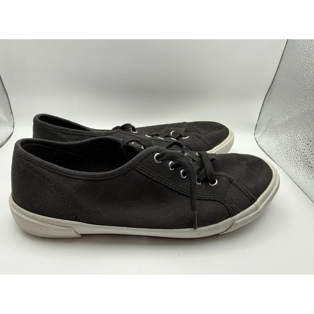 Black Canvas Sneakers Women's Size 9.5 Casual Lace Up Low‎ Top Comfort Shoes